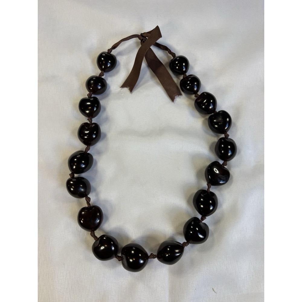 Polished Brown Kukui Nut Lei Necklace Hawaiian Wedding Luau Vacation Island